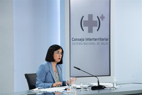 26/05/2021. Reunión del Consejo Interterritorial del Sistema Nacional de Salud. La ministra de Sanidad, Carolina Darias, durante la rueda de...