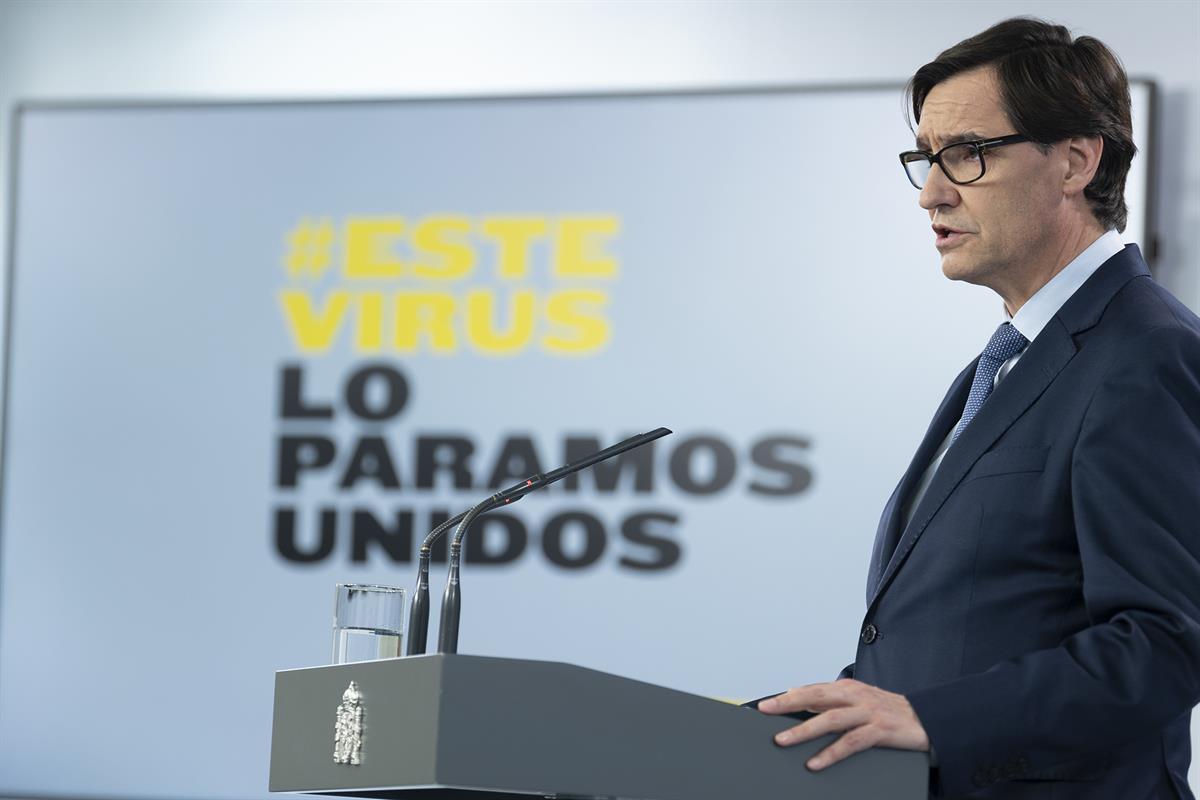 30/04/2020. Rueda de prensa del ministro de Sanidad, Salvador Illa. El ministro de Sanidad, Salvador Illa, durante la rueda de prensa telemá...