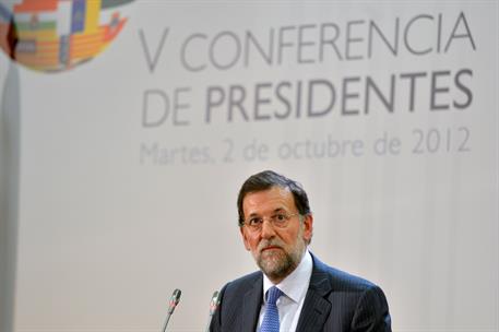 2/10/2012. Mariano Rajoy preside la V Conferencia de Presidentes. El presidente del Gobierno, Mariano Rajoy, durante la rueda de prensa post...