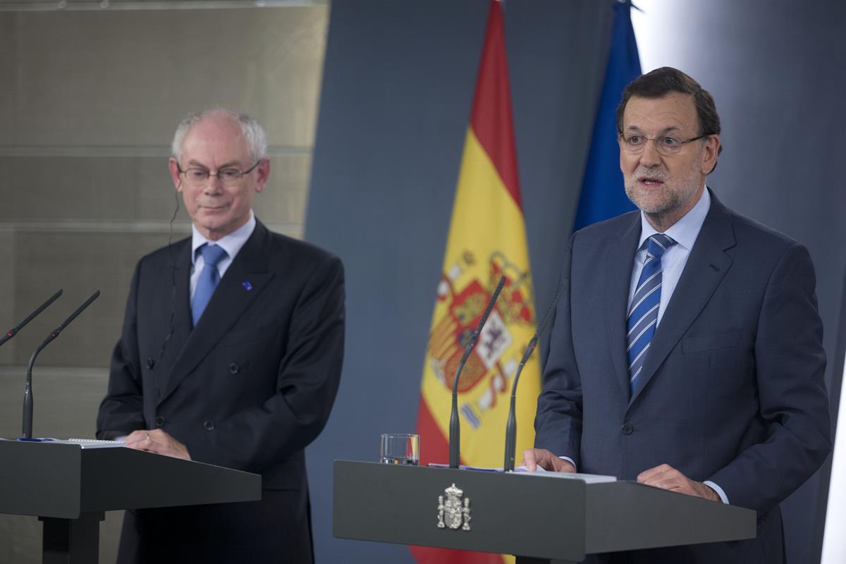 12/12/2013. Mariano Rajoy recibe a Herman Van Rompuy en La Moncloa. El presidente del Gobierno, Mariano Rajoy, junto al presidente del Conse...