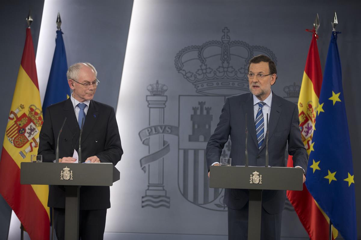 12/12/2013. Mariano Rajoy recibe a Herman Van Rompuy en La Moncloa. El presidente del Gobierno, Mariano Rajoy, junto al presidente del Conse...