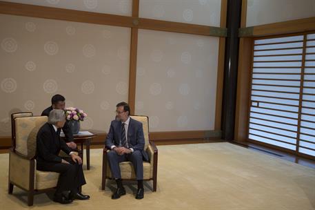 2/10/2013. Viaje del presidente del Gobierno a Japón. El presidente del Gobierno, Mariano Rajoy, es recibido en audiencia por el emperador d...