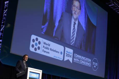 23/09/2014. Rajoy asiste al Foro Mundial de la Comunicación. El presidente del Gobierno, Mariano Rajoy, durante su intervención en el Foro M...