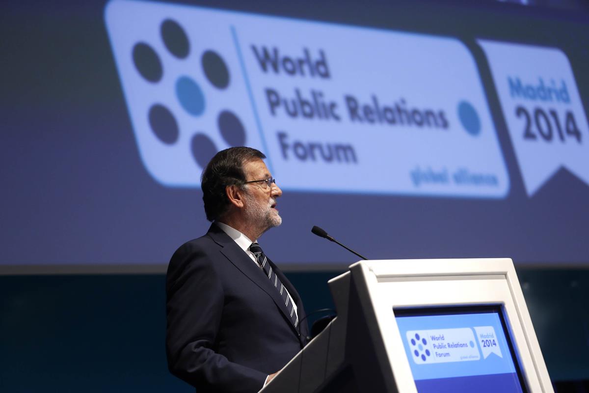 23/09/2014. Rajoy asiste al Foro Mundial de la Comunicación. El presidente del Gobierno, Mariano Rajoy, durante su intervención en el Foro M...