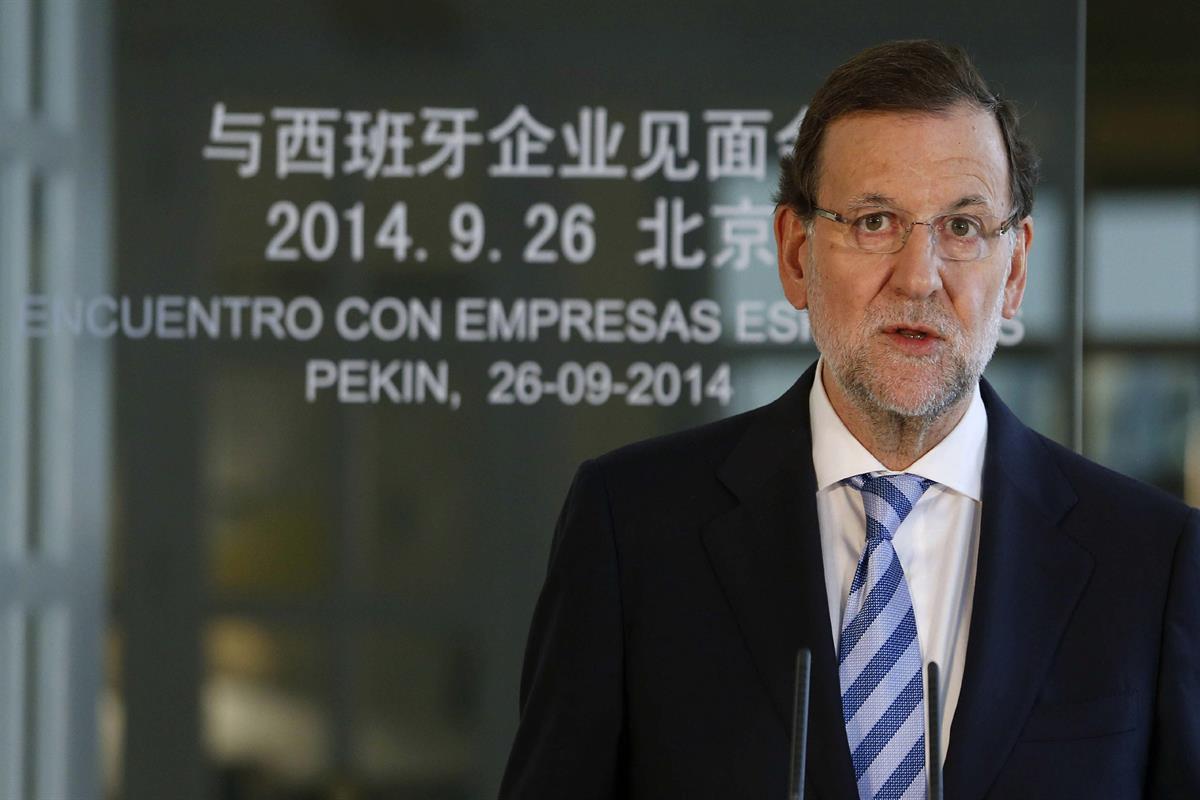 26/09/2014. Encuentro de Rajoy con empresarios españoles en China. El presidente del Gobierno, Mariano Rajoy, ha mantenido un encuentro con ...