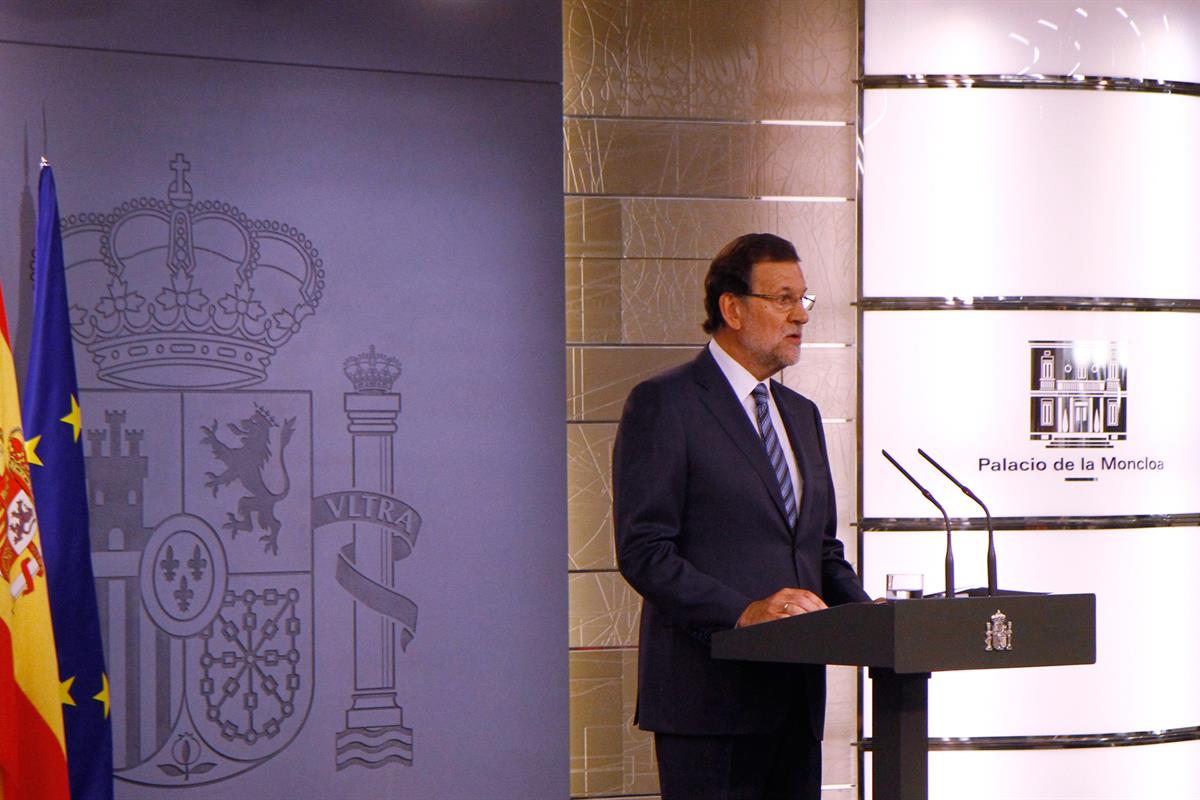 29/09/2014. Declaración institucional del presidente de Gobierno. Declaración institucional del Presidente del Gobierno, Mariano Rajoy, tras...