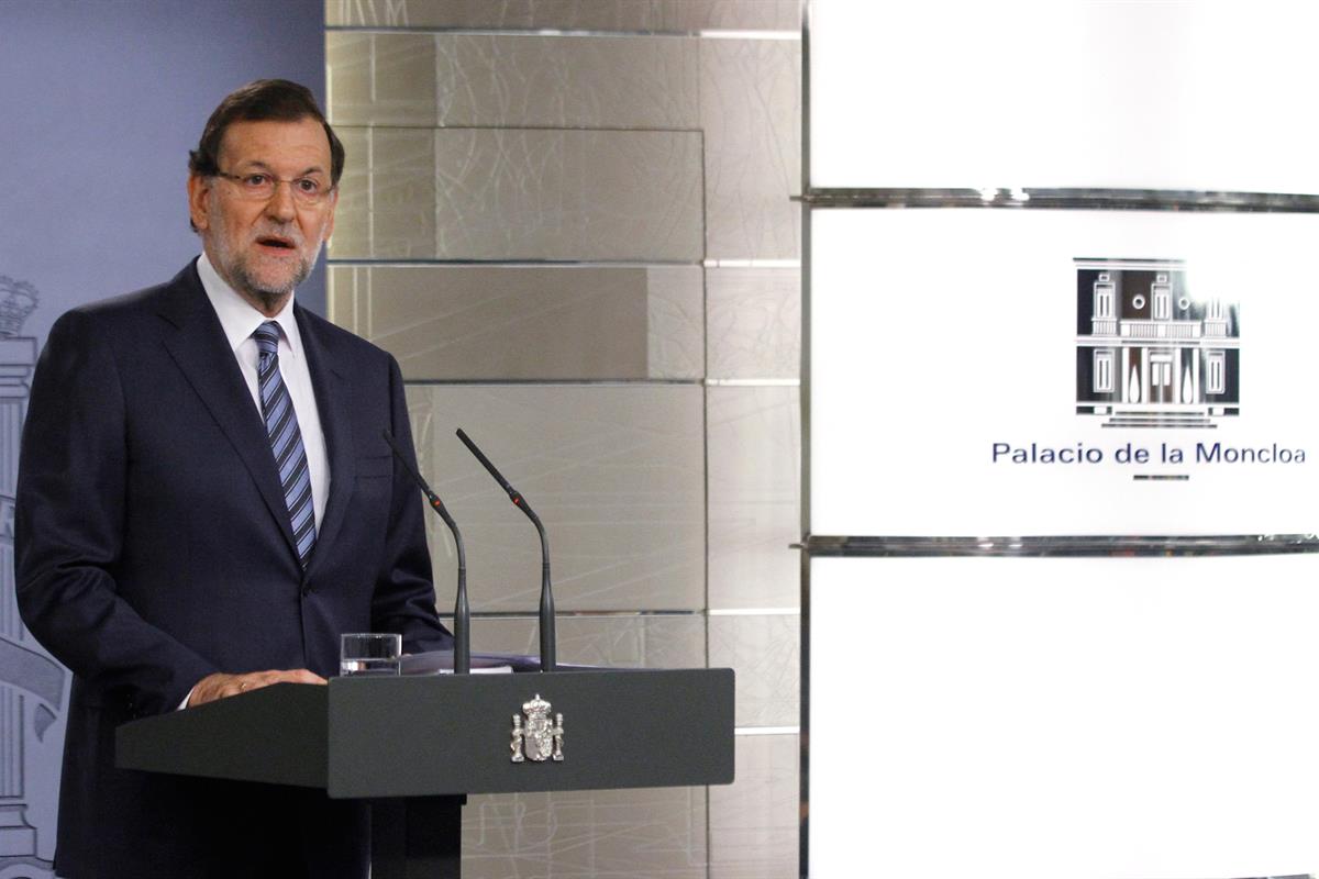 29/09/2014. Declaración institucional del presidente de Gobierno. Declaración institucional del Presidente del Gobierno, Mariano Rajoy, tras...