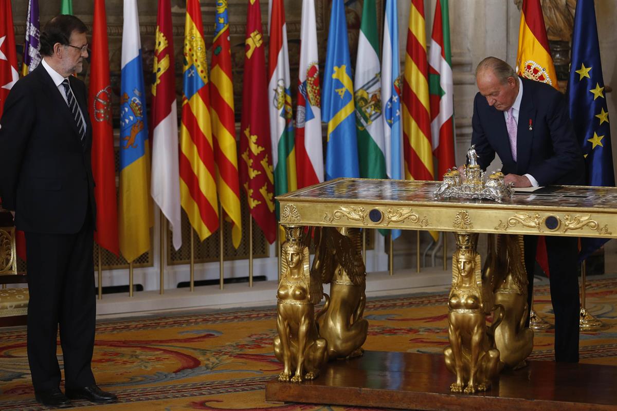 18/06/2014. Rajoy refrenda la ley orgánica de abdicación. El presidente del Gobierno, Mariano Rajoy, durante el acto solemne de sanción y pr...