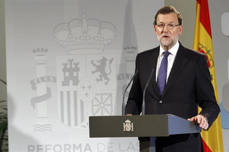 18/09/2014. Presentación del Informe CORA. El presidente del Gobierno, Mariano Rajoy, durante el acto de presentación del Informe anual de l...