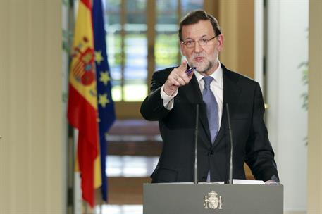 26/12/2014. Mariano Rajoy hace balance de tres años de gobierno. Intervención en La Moncloa del presidente del Gobierno, Mariano Rajoy, para...