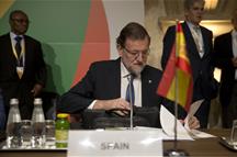 El presidente del Gobierno, Mariano Rajoy, durante la segunda sesión de trabajo de la Cumbre (Foto: Pool Moncloa)