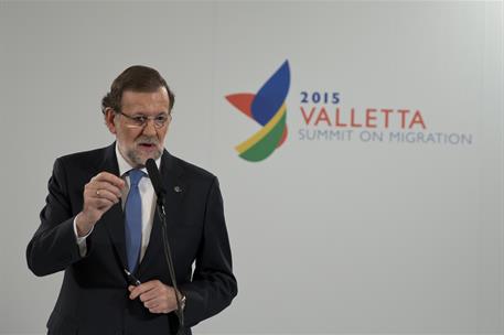 12/11/2015. Rajoy en la Cumbre sobre Migración de La Valeta. El presidente del Gobierno, Mariano Rajoy, comparece en la rueda de prensa que ...