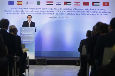13/04/2015. Rajoy inaugura la Cumbre ministerial UE/Vecindad Sur. El presidente del Gobierno, Mariano Rajoy, durante su intervención hoy en ...
