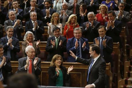 24/02/2015. Rajoy participa en el Debate sobre el estado de la nación. El presidente del Gobierno, Mariano Rajoy, es aplaudido tras el Debat...