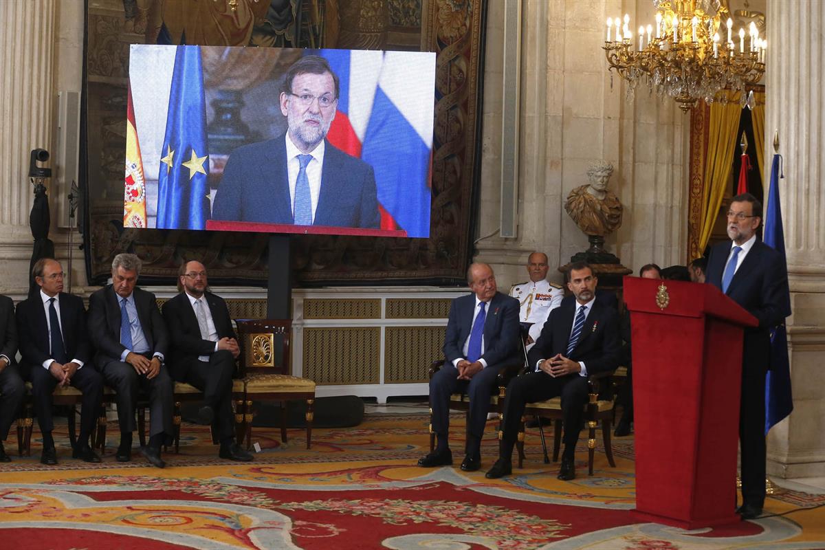 24/06/2015. Aniversario de la adhesión de España a las Comunidades Europeas. El presidente del Gobierno, Mariano Rajoy, interviene en el sol...