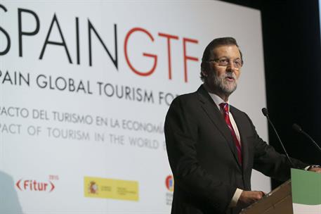 27/01/2015. Rajoy interviene en el Spain Global Tourism Forum. El presidente del Gobierno, Mariano Rajoy, durante su intervención en el foro...