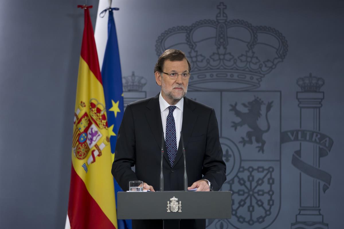 27/10/2015. Declaración institucional de Mariano Rajoy. El presidente del Gobierno, Mariano Rajoy, realiza una declaración institucional con...