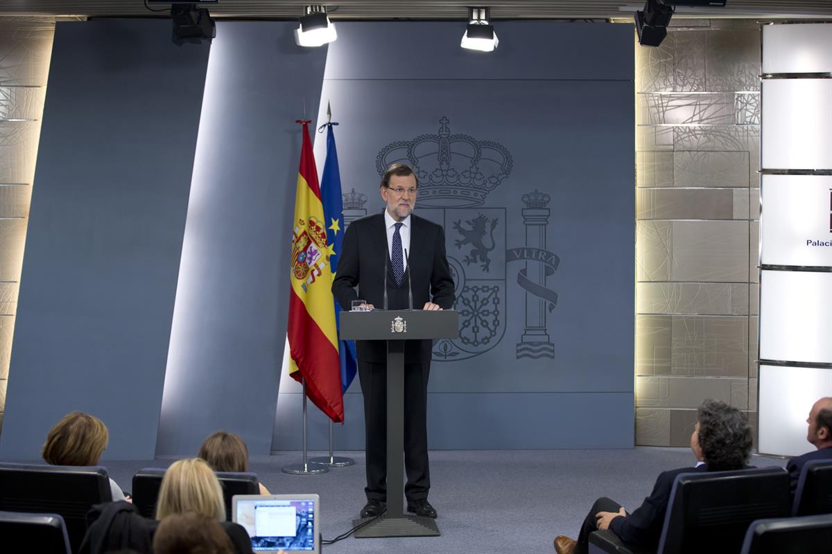 27/10/2015. Declaración institucional de Mariano Rajoy. El presidente del Gobierno, Mariano Rajoy, realiza una declaración institucional en ...