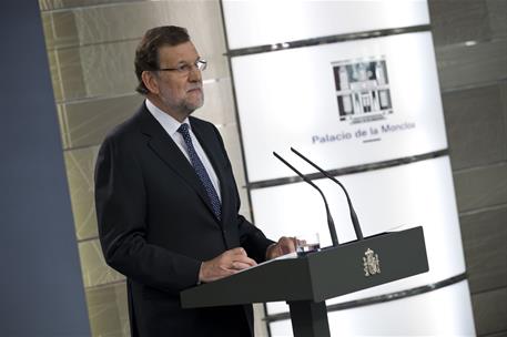 27/10/2015. Declaración institucional de Mariano Rajoy. El presidente del Gobierno, Mariano Rajoy, realiza una declaración institucional en ...