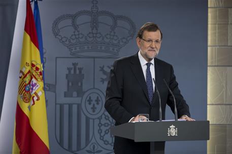 27/10/2015. Declaración institucional de Mariano Rajoy. El presidente del Gobierno, Mariano Rajoy, realiza una declaración institucional con...