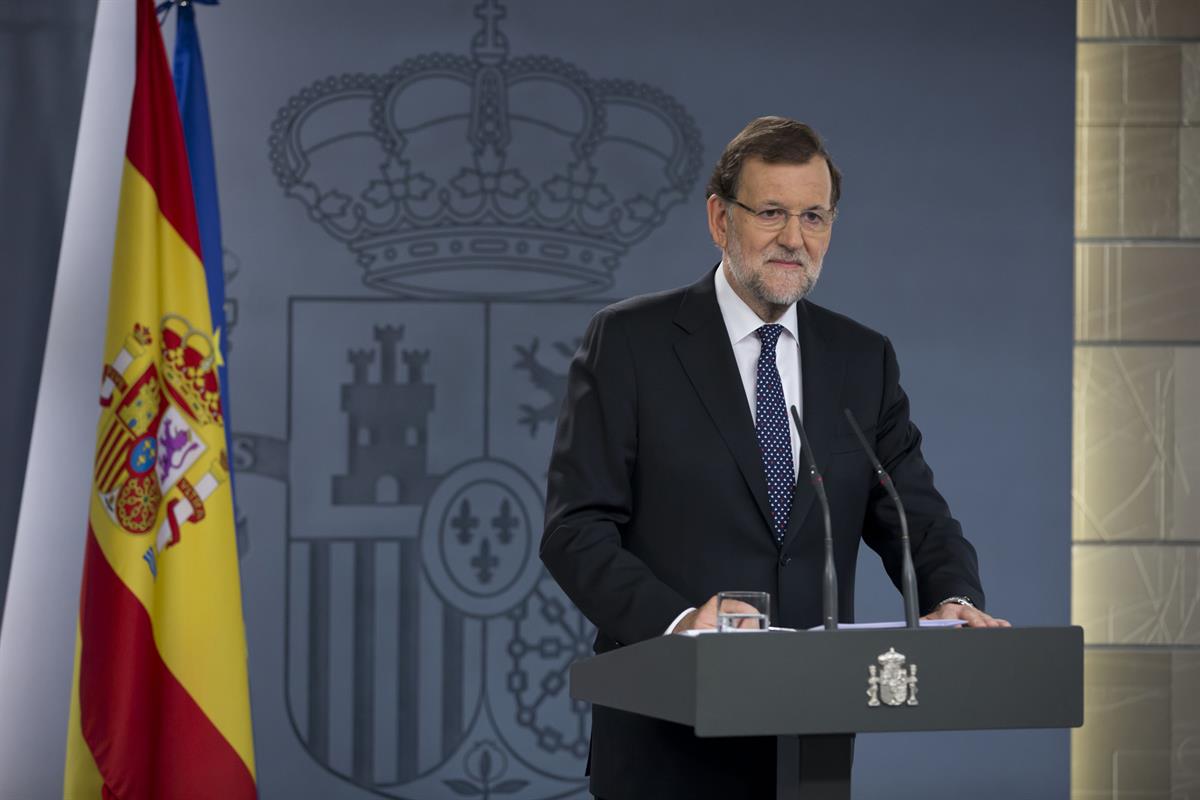 27/10/2015. Declaración institucional de Mariano Rajoy. El presidente del Gobierno, Mariano Rajoy, realiza una declaración institucional con...