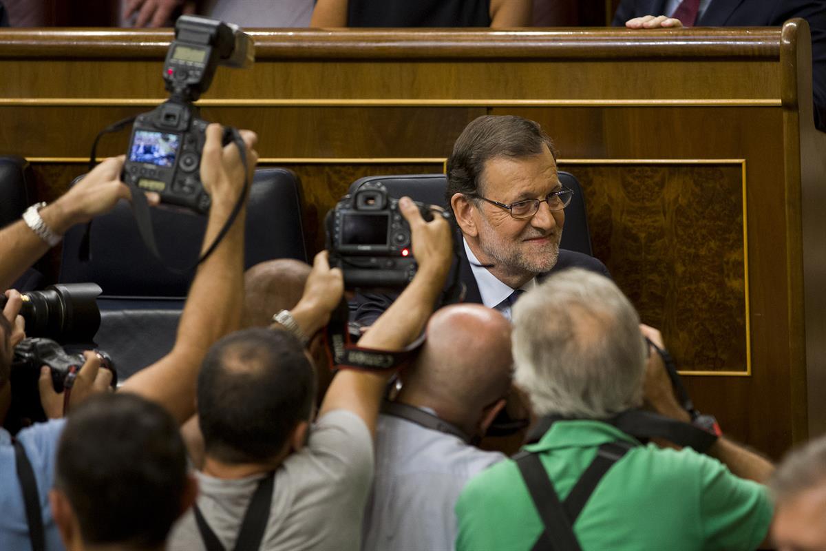 2/09/2016. Mariano Rajoy asiste a la sesión de investidura. El presidente del Gobierno en funciones y candidato a la reelección, Mariano Raj...