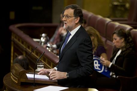 6/04/2016. Rajoy informa sobre el Consejo Europeo. El presidente del Gobierno en funciones, Mariano Rajoy, durante su comparecencia en el Co...