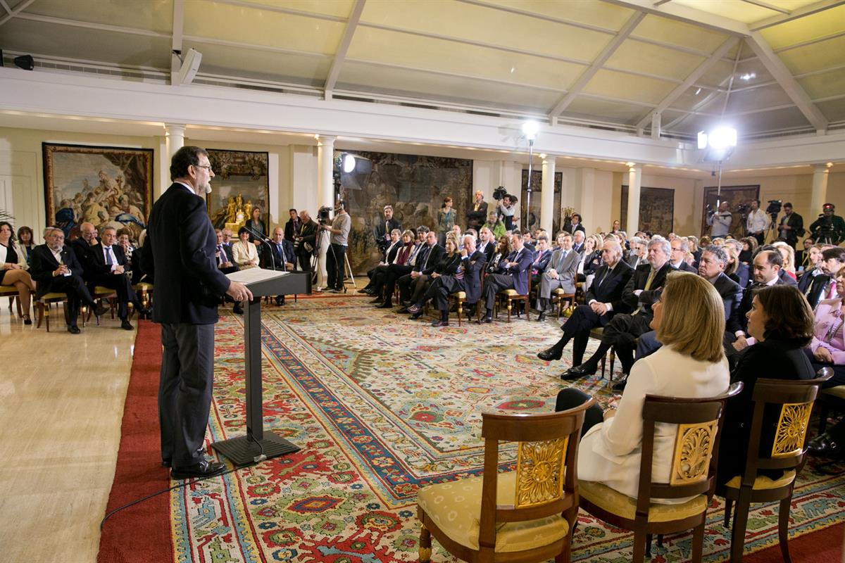 6/05/2016. Rajoy entrega las Medallas de Oro al Mérito en el Trabajo. El presidente del Gobierno en funciones, Mariano Rajoy, interviene dur...