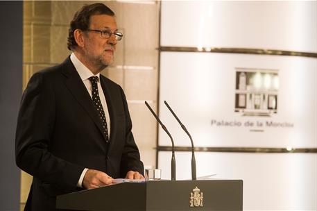 10/01/2016. Intervención del presidente del Gobierno. El presidente del Gobierno, Mariano Rajoy, en un momento de su intervención ante los m...