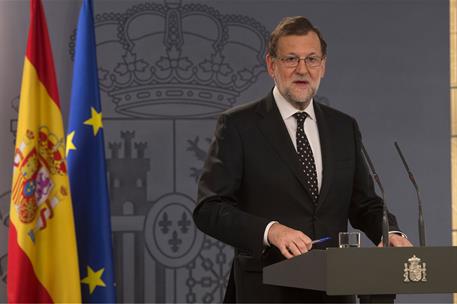 10/01/2016. Intervención del presidente del Gobierno. El presidente del Gobierno, Mariano Rajoy, comparece ante los medios de comunicación e...