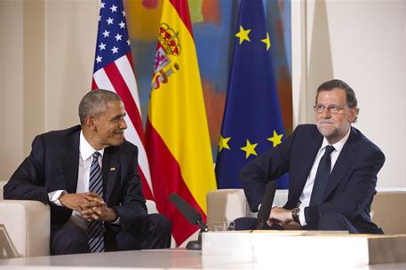 10/07/2016. Rajoy recibe a Obama en La Moncloa. El presidente del Gobierno en funciones, Mariano Rajoy, y el presidente de los Estados Unido...