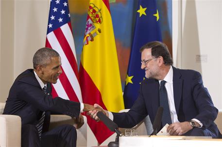 10/07/2016. Rajoy recibe a Obama en La Moncloa. El presidente del Gobierno en funciones, Mariano Rajoy, y el presidente de los Estados Unido...