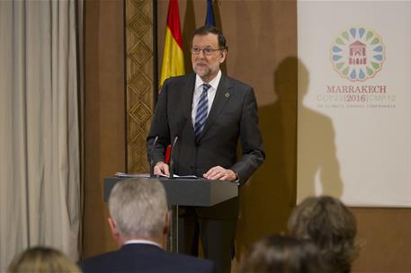 15/11/2016. Rajoy participa en Marrakech en la Cumbre sobre Cambio Climático. El presidente del Gobierno, Mariano Rajoy, durante la rueda de...