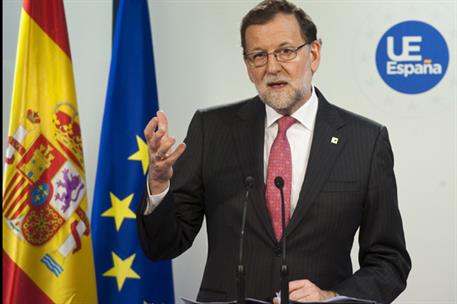 18/03/2016. Rajoy ofrece una rueda de prensa tras el Consejo Europeo. El presidente del Gobierno en funciones, Mariano Rajoy, durante la rue...