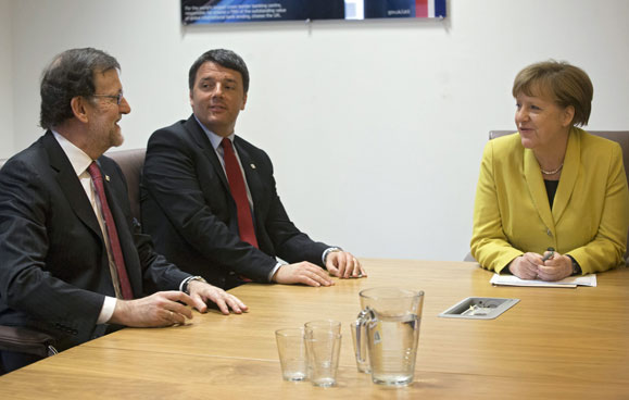 18/03/2016. Reunión jefes de Estado y Gobierno de UE. El presidente del Gobierno español en funciones, Mariano Rajoy; el primer ministro ita...