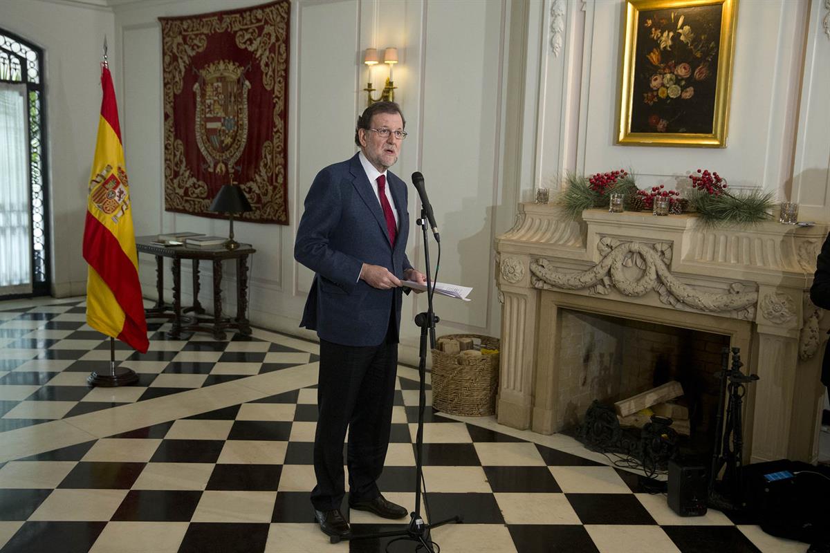 19/12/2016. Rajoy reúne a los embajadores acreditados en Estados Unidos. El presidente del Gobierno, Mariano Rajoy, comparece ante los medio...