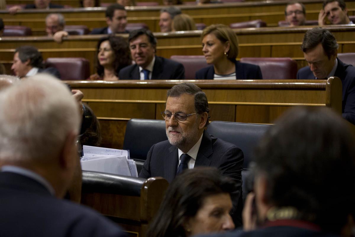 27/10/2016. Mariano Rajoy asiste al debate de investidura. Segunda jornada. El presidente del Gobierno en funciones y candidato a la reelecc...