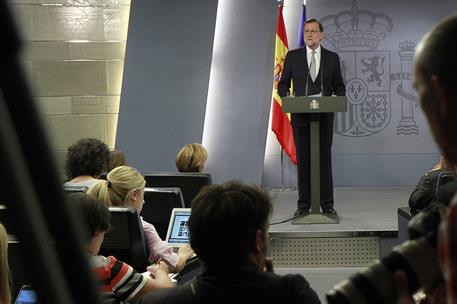 28/07/2016. Comparecencia de Rajoy tras reunirse con el Rey. El presidente del Gobierno en funciones, Mariano Rajoy, comparece en rueda de p...