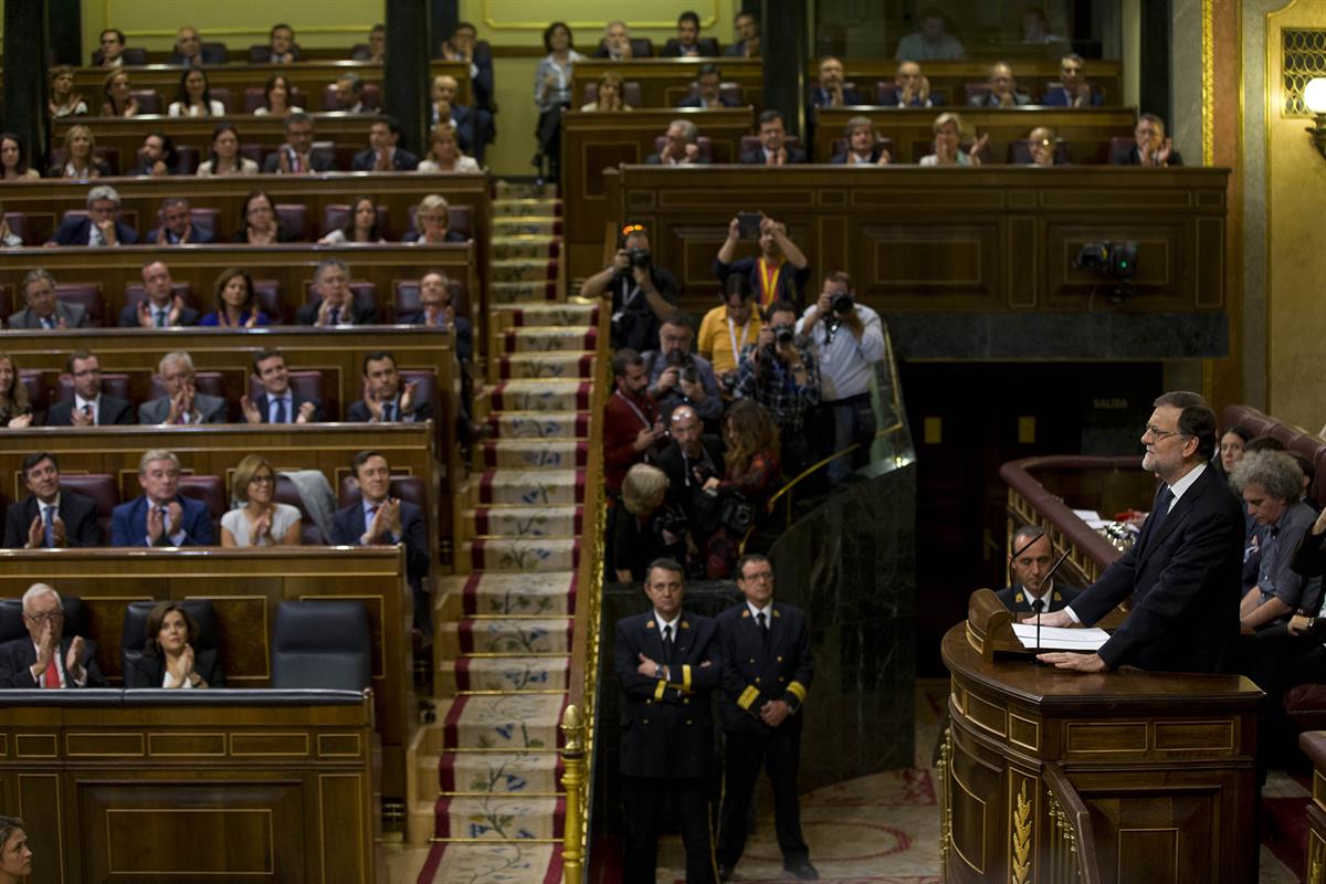 29/10/2016. Debate de investidura. Segunda sesión. El presidente del Gobierno en funciones y candidato a la reelección, Mariano Rajoy, duran...
