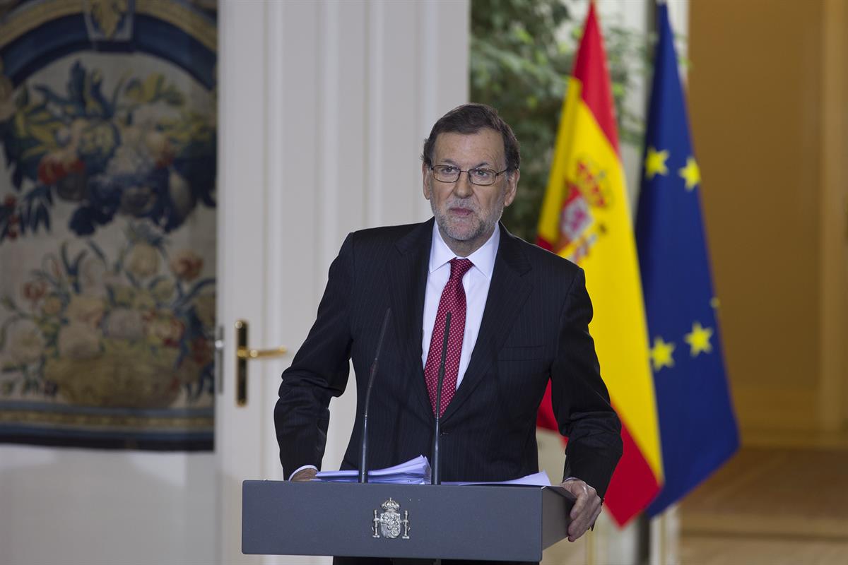 30/12/2016. Rueda de prensa del presidente Rajoy. El presidente del Gobierno, Mariano Rajoy, durante la rueda de prensa en la que ofrece el ...