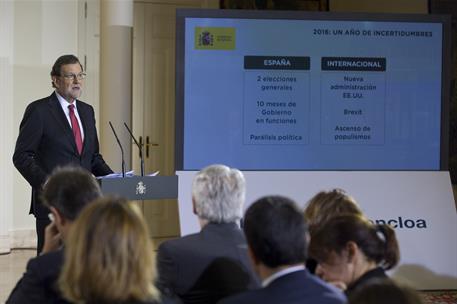 30/12/2016. Rueda de prensa del presidente Rajoy. El presidente del Gobierno, Mariano Rajoy, durante el desarrollo de la rueda de prensa en ...