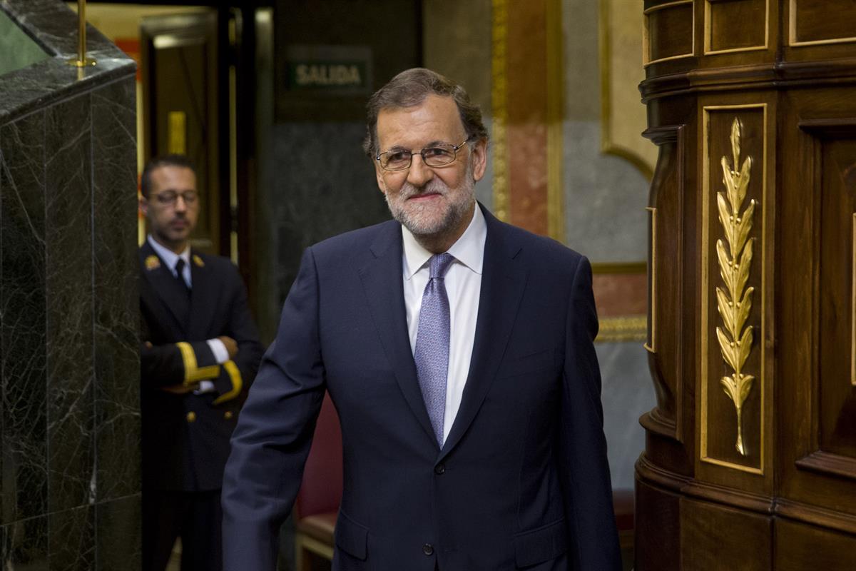 31/08/2016. Mariano Rajoy asiste a la sesión de investidura. El presidente del Gobierno en funciones y candidato a la reelección, Mariano Ra...