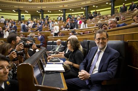 31/08/2016. Mariano Rajoy asiste a la sesión de investidura. El presidente del Gobierno en funciones y candidato a la reelección, Mariano Ra...