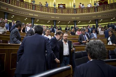 31/08/2016. Mariano Rajoy asiste a la sesión de investidura. El presidente del Gobierno en funciones y candidato a la reelección, Mariano Ra...