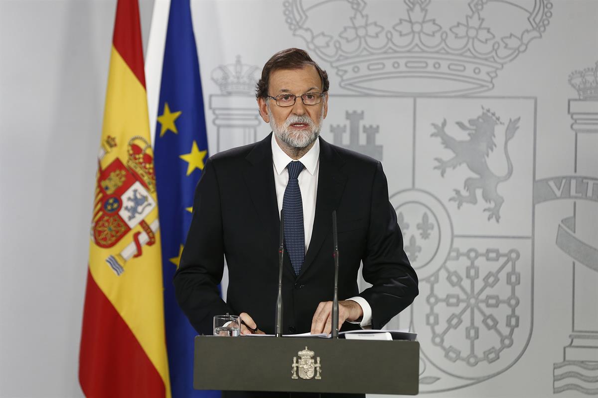 1/10/2017. Comparecencia del presidente del Gobierno en La Moncloa. El presidente del Gobierno, Mariano Rajoy, comparece en La Moncloa para ...