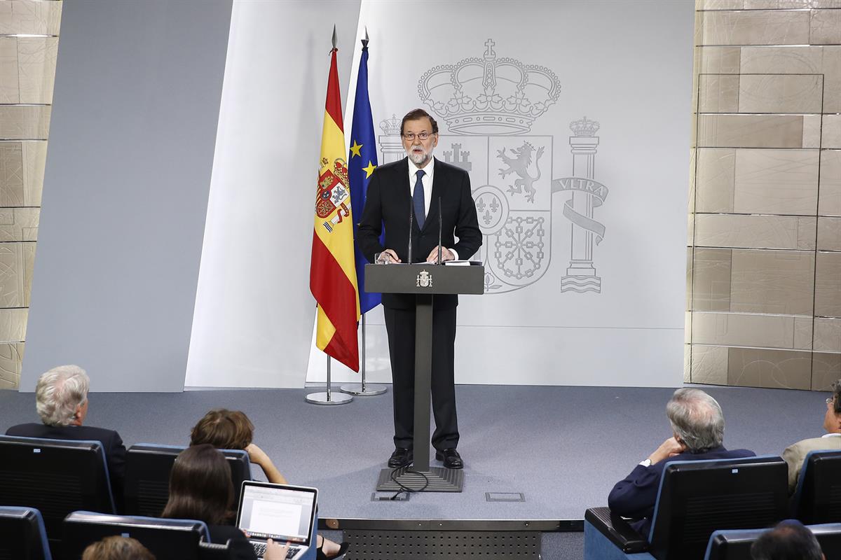 1/10/2017. Comparecencia del presidente del Gobierno en La Moncloa. El presidente del Gobierno, Mariano Rajoy, comparece en La Moncloa para ...