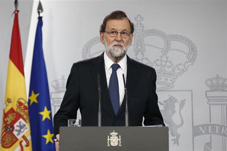 1/10/2017. Comparecencia del presidente del Gobierno en La Moncloa. El presidente del Gobierno, Mariano Rajoy, comparece en La Moncloa para ...