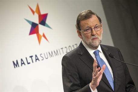 3/02/2017. Rajoy asiste a la reunión informal de la UE en Malta. El presidente del Gobierno, Mariano Rajoy, durante la rueda de prensa ofrec...