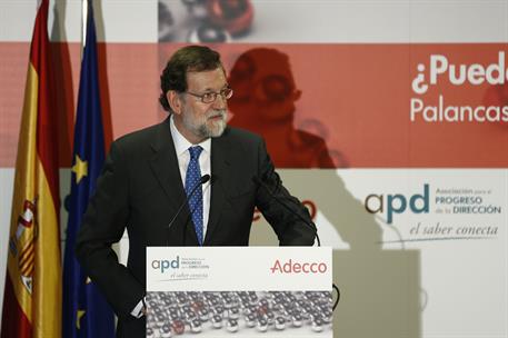 4/05/2017. Rajoy inaugura una jornada de la Asociación para el Progreso de la Dirección. El presidente del Gobierno, Mariano Rajoy, durante ...