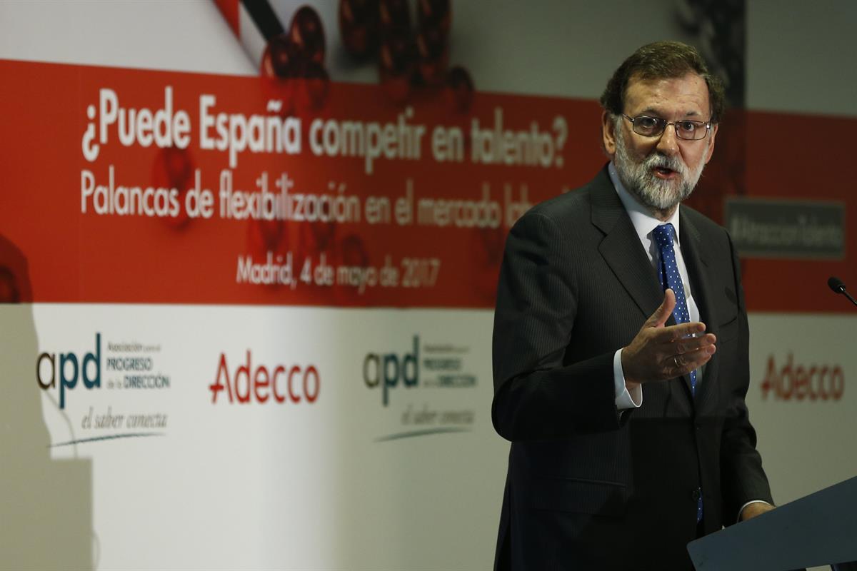 4/05/2017. Rajoy inaugura una jornada de la Asociación para el Progreso de la Dirección. El presidente del Gobierno, Mariano Rajoy, durante ...